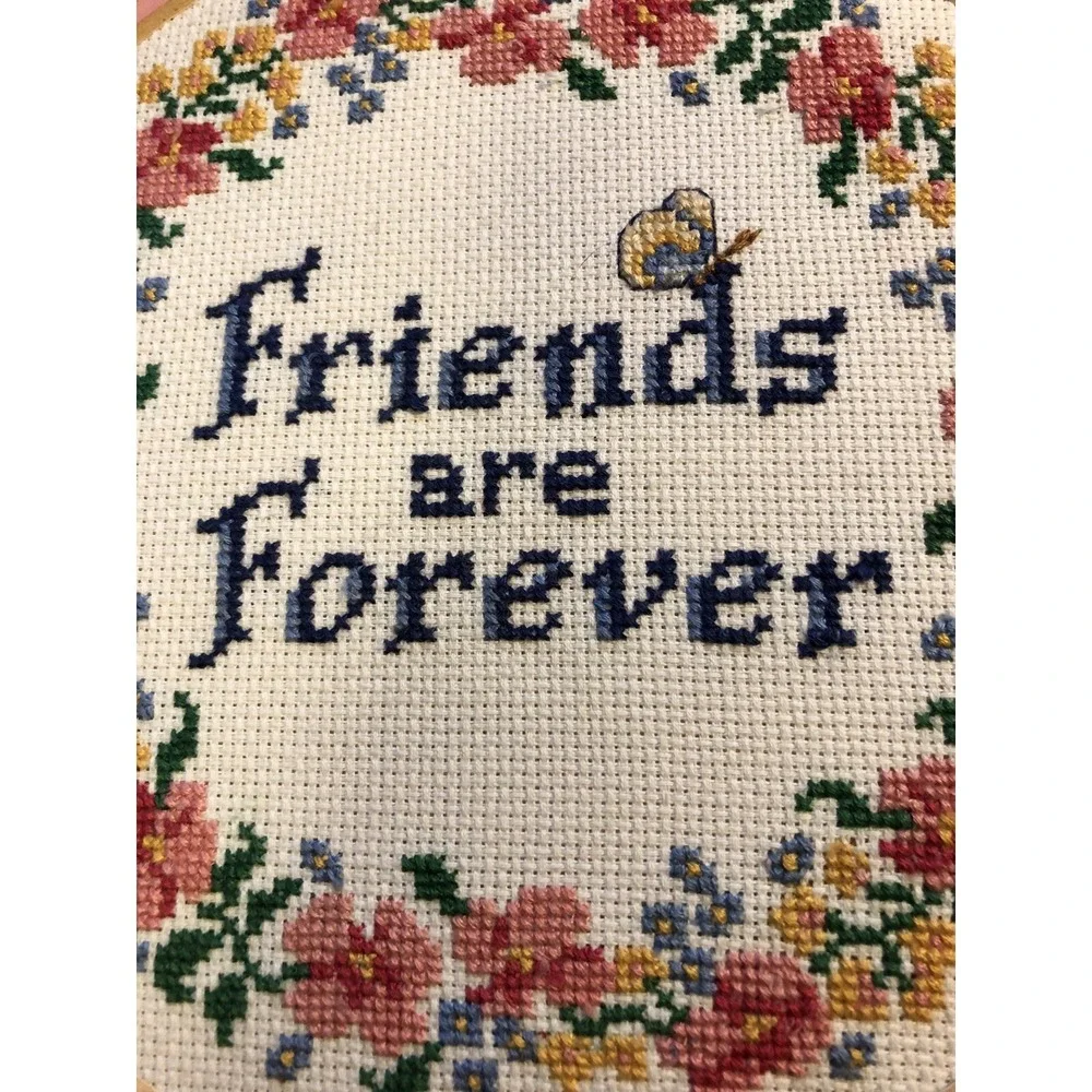 Friends are Forever - Cross Stitch - Finished - Framed size 8 x 8